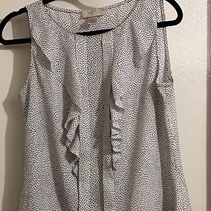 Loft Sleeveless Center-Ruffle Speckled Blouse Shirt Top, Sz MP Medium Petite